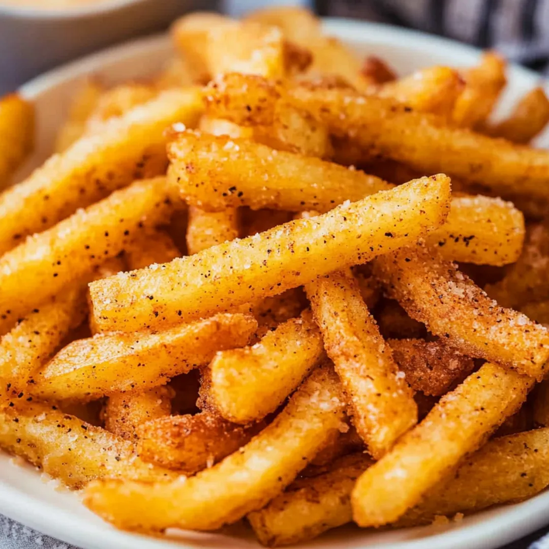 A bowl of french fries with a sprinkle of seasoning on top.