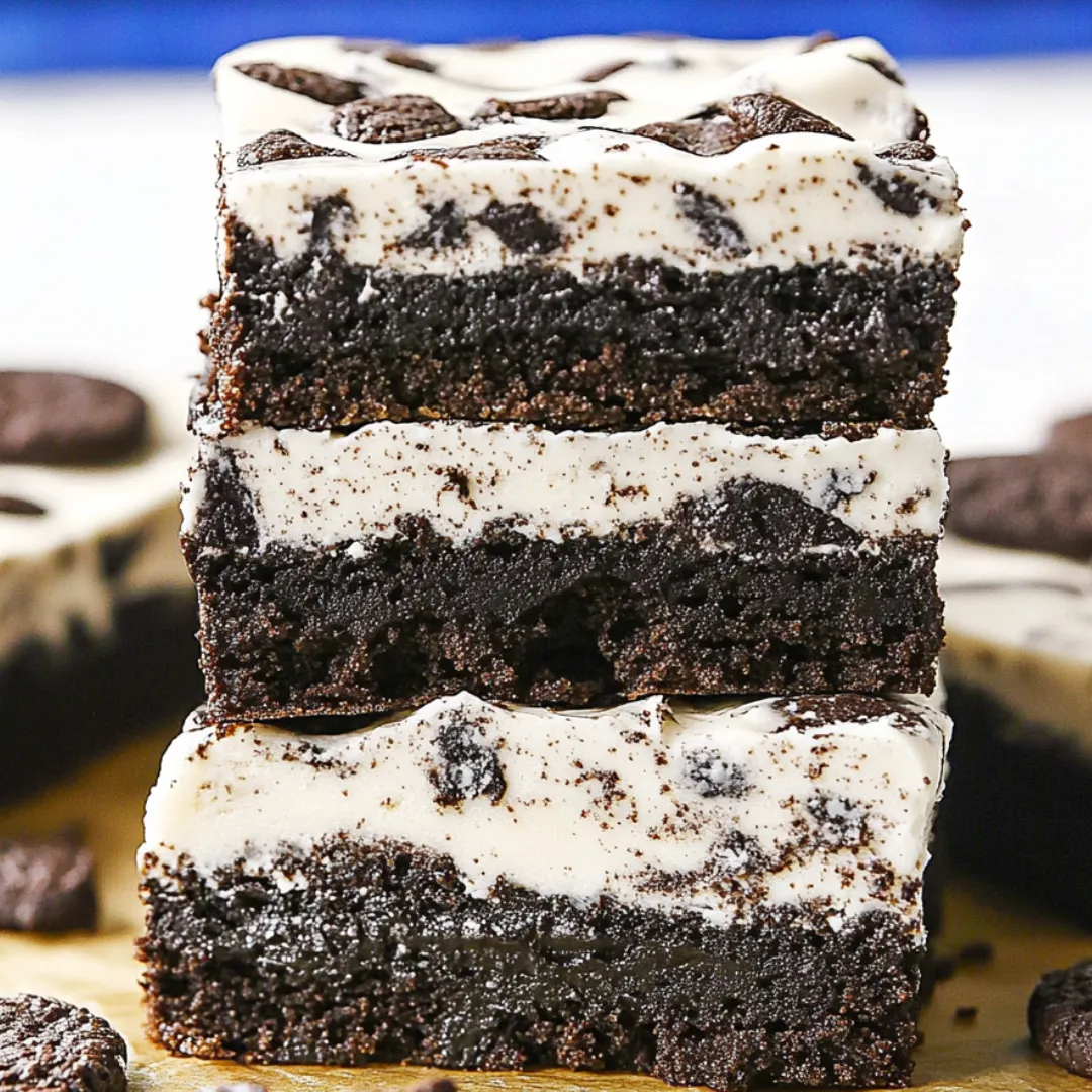 A stack of chocolate and vanilla cake slices.