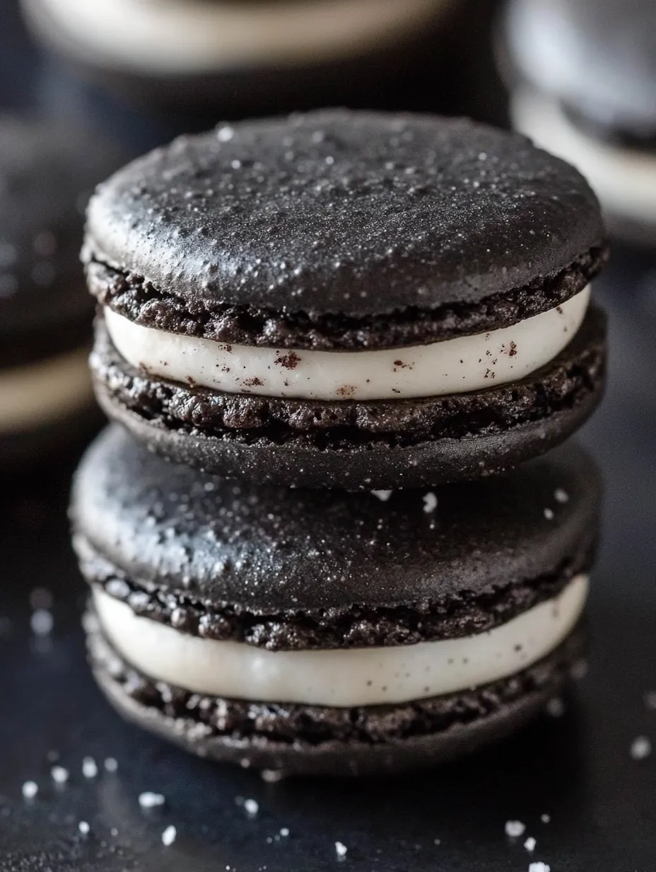 A stack of chocolate and white cookies.