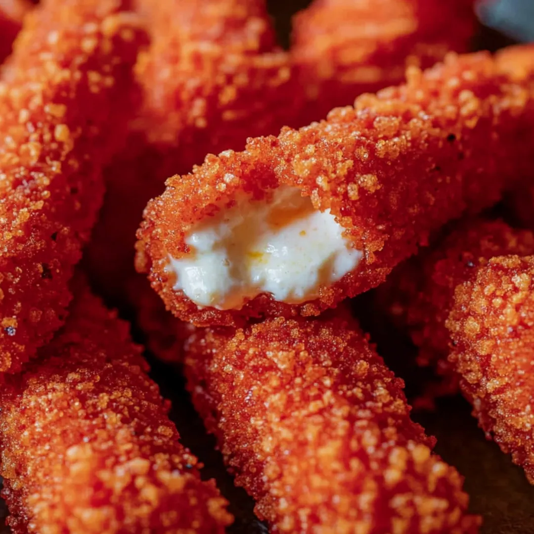 A plate of orange food with white cheese in the middle.