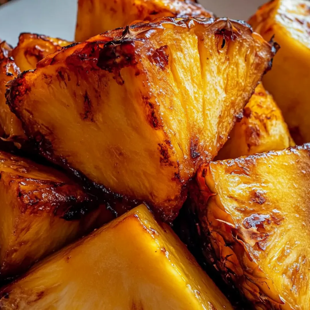 A pile of sliced pineapple on a plate.