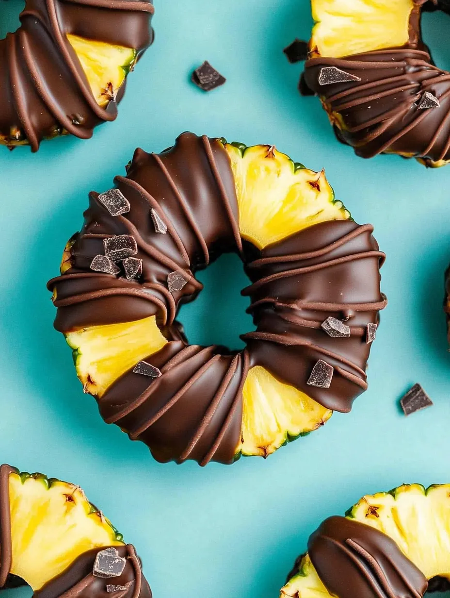 A chocolate and pineapple donut with chocolate chips on top.