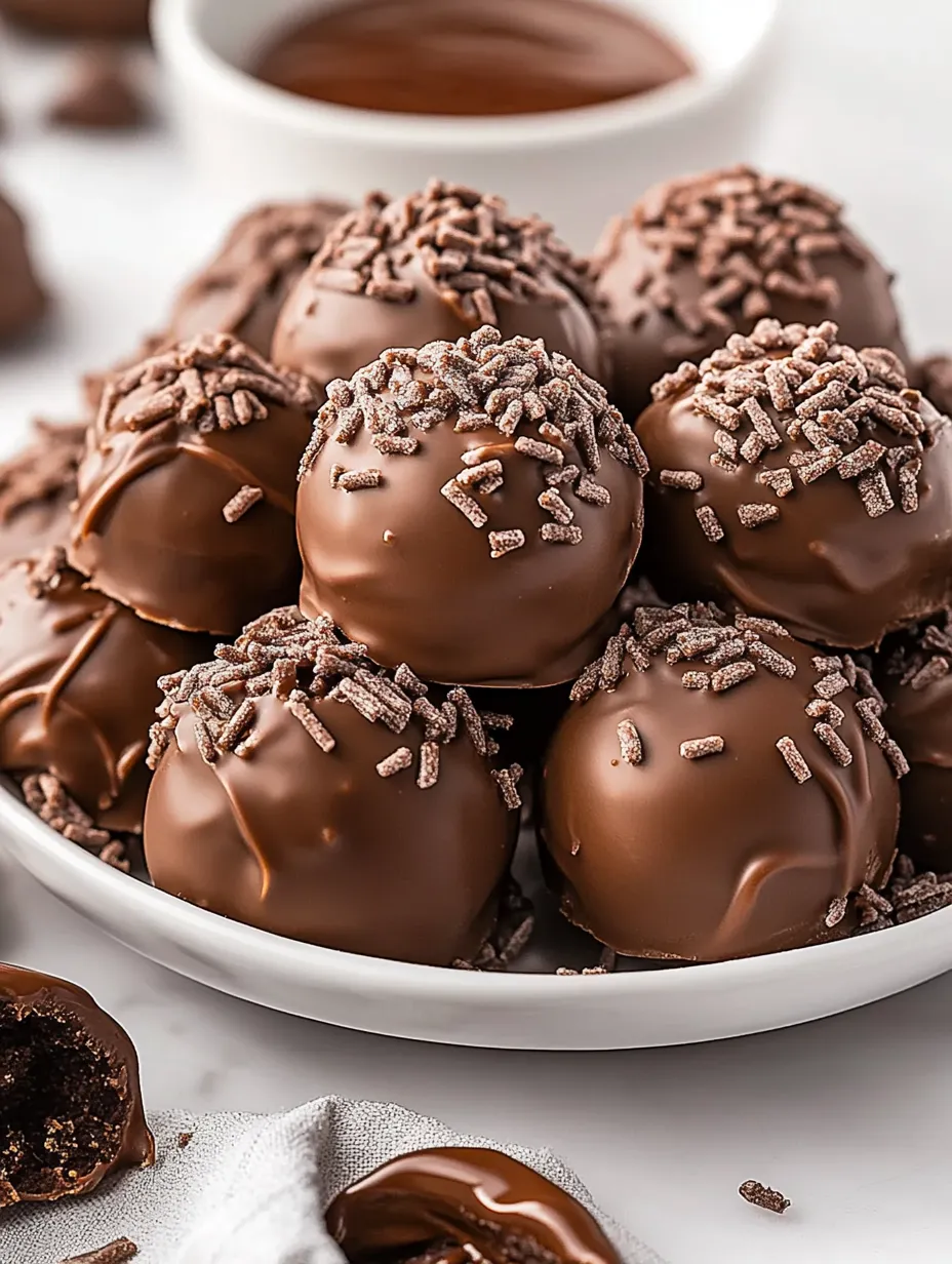 A plate of chocolate balls with chocolate sprinkles on top.