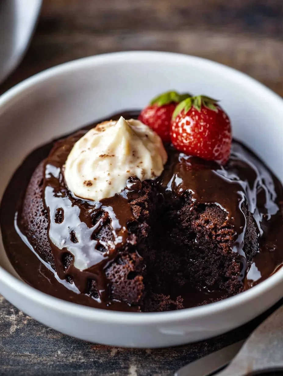 A delicious chocolate cake with white cream and strawberries on top.