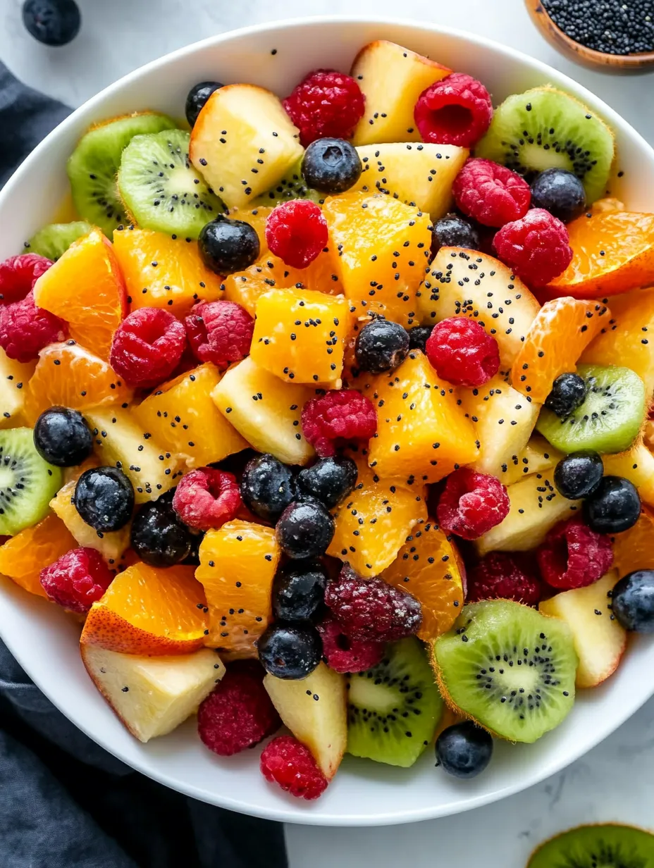 A bowl of fruit with kiwi, blueberries, raspberries, and oranges.