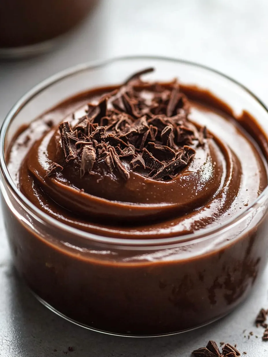 A glass bowl of chocolate sauce with chocolate chips on top.