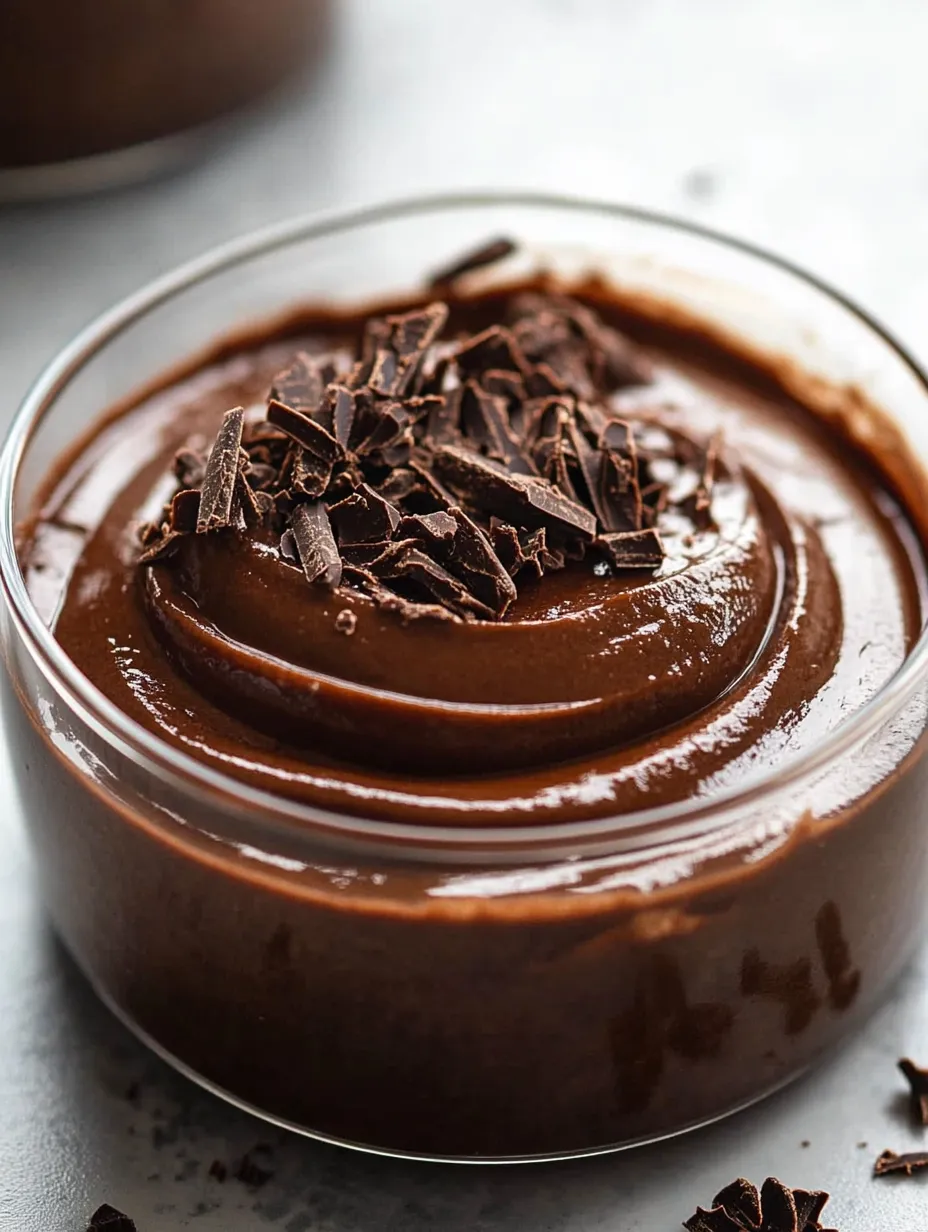 A glass bowl filled with chocolate sauce and chocolate chips.