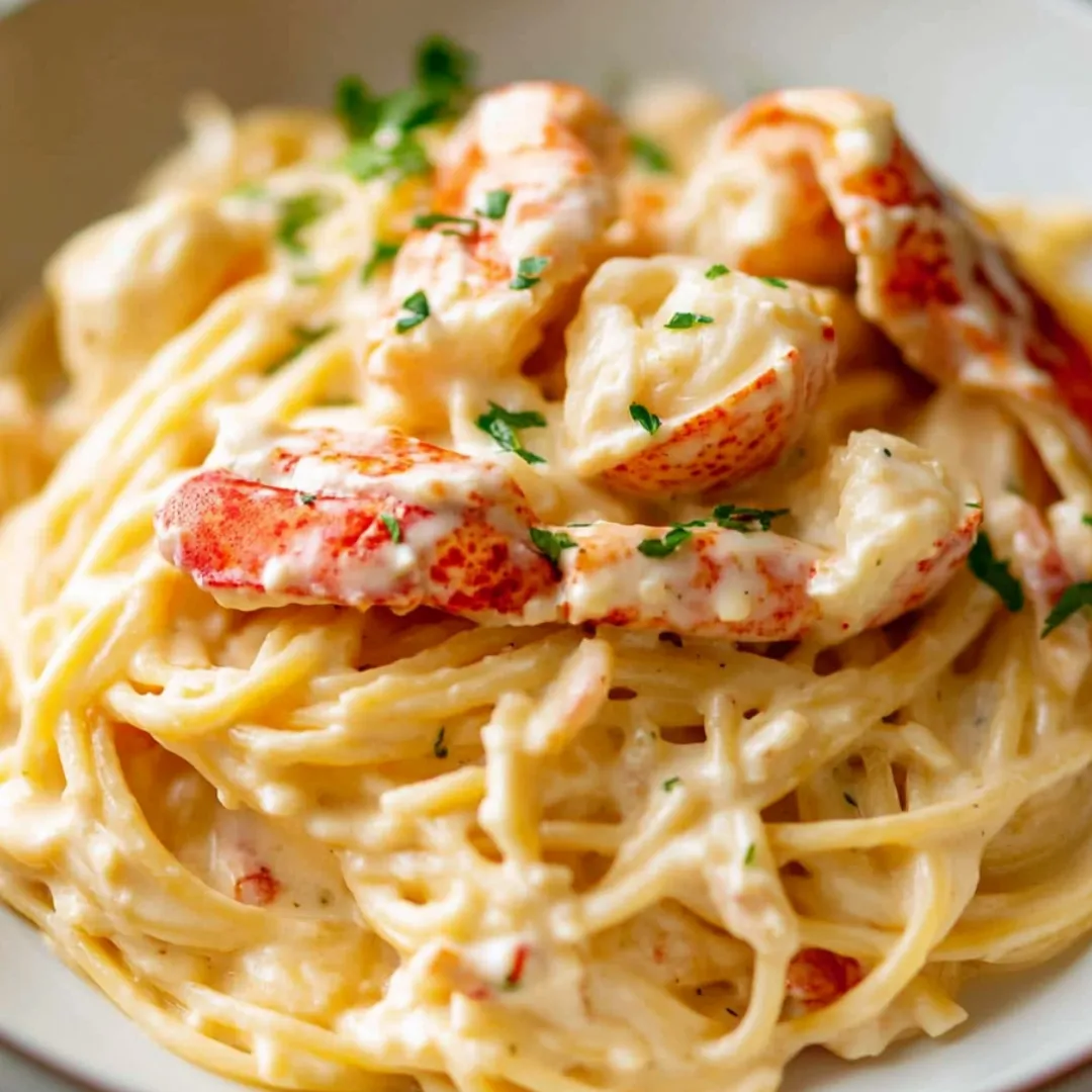 A bowl of pasta with shrimp and herbs on top.