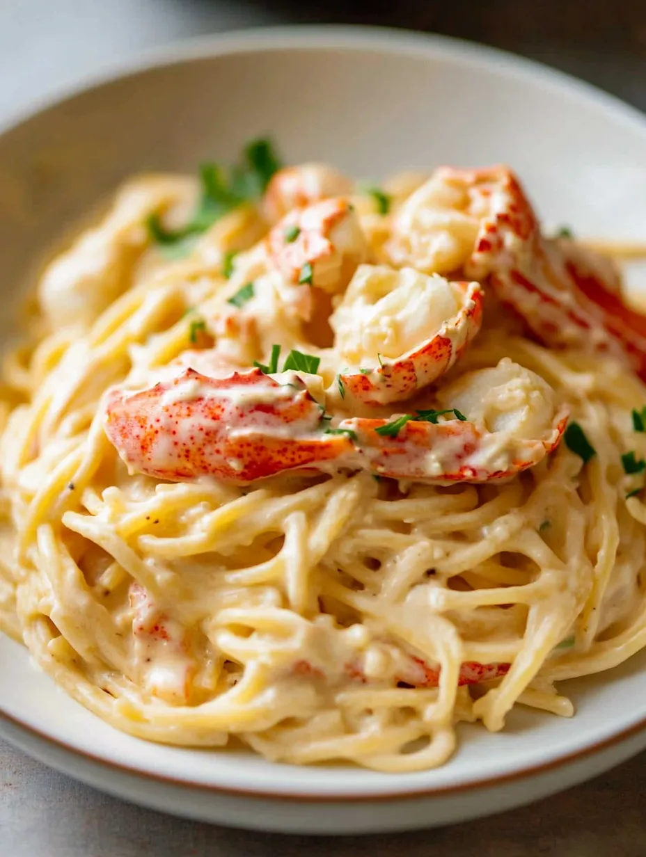 A bowl of spaghetti with shrimp and herbs on top.