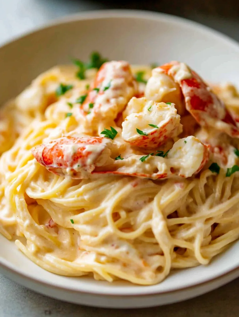 A bowl of spaghetti with shrimp and herbs.