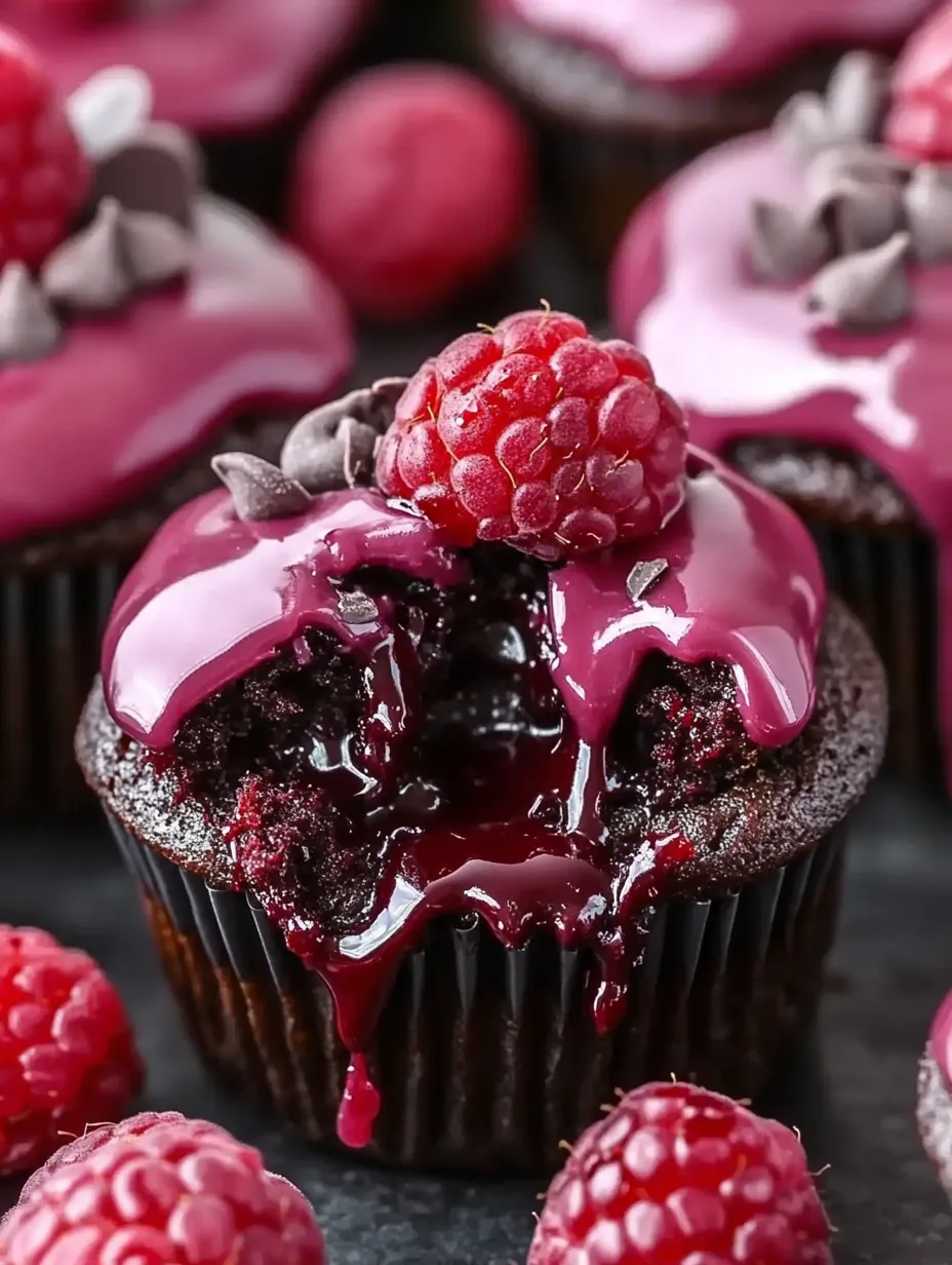 A cupcake with a raspberry on top.