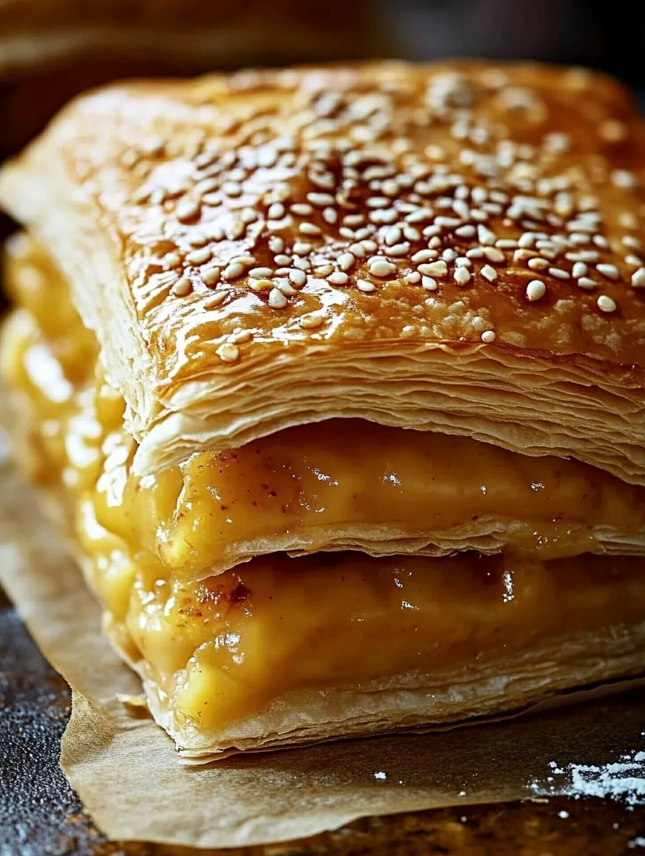 A pastry with a golden brown crust and a cheesy filling.