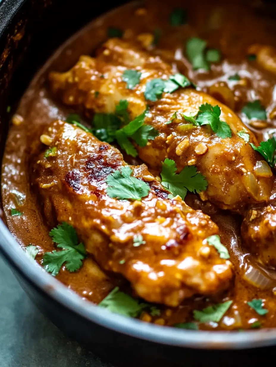 A bowl of chicken in a brown sauce.