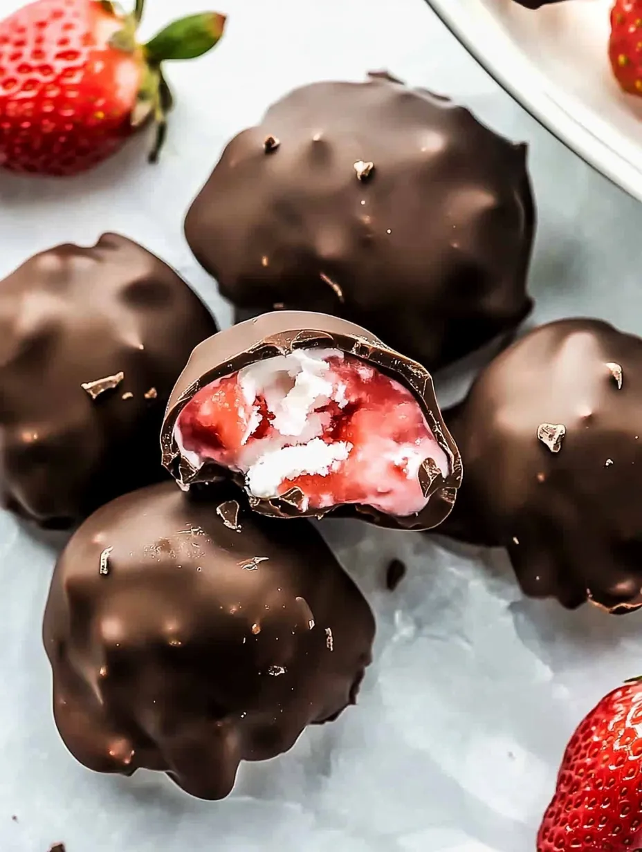 Chocolate desserts with strawberry filling.