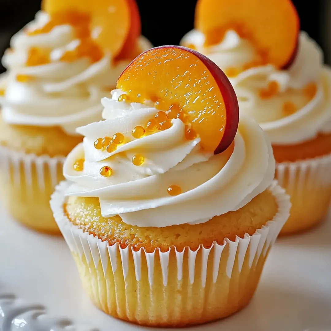 A cupcake with a slice of peach on top.