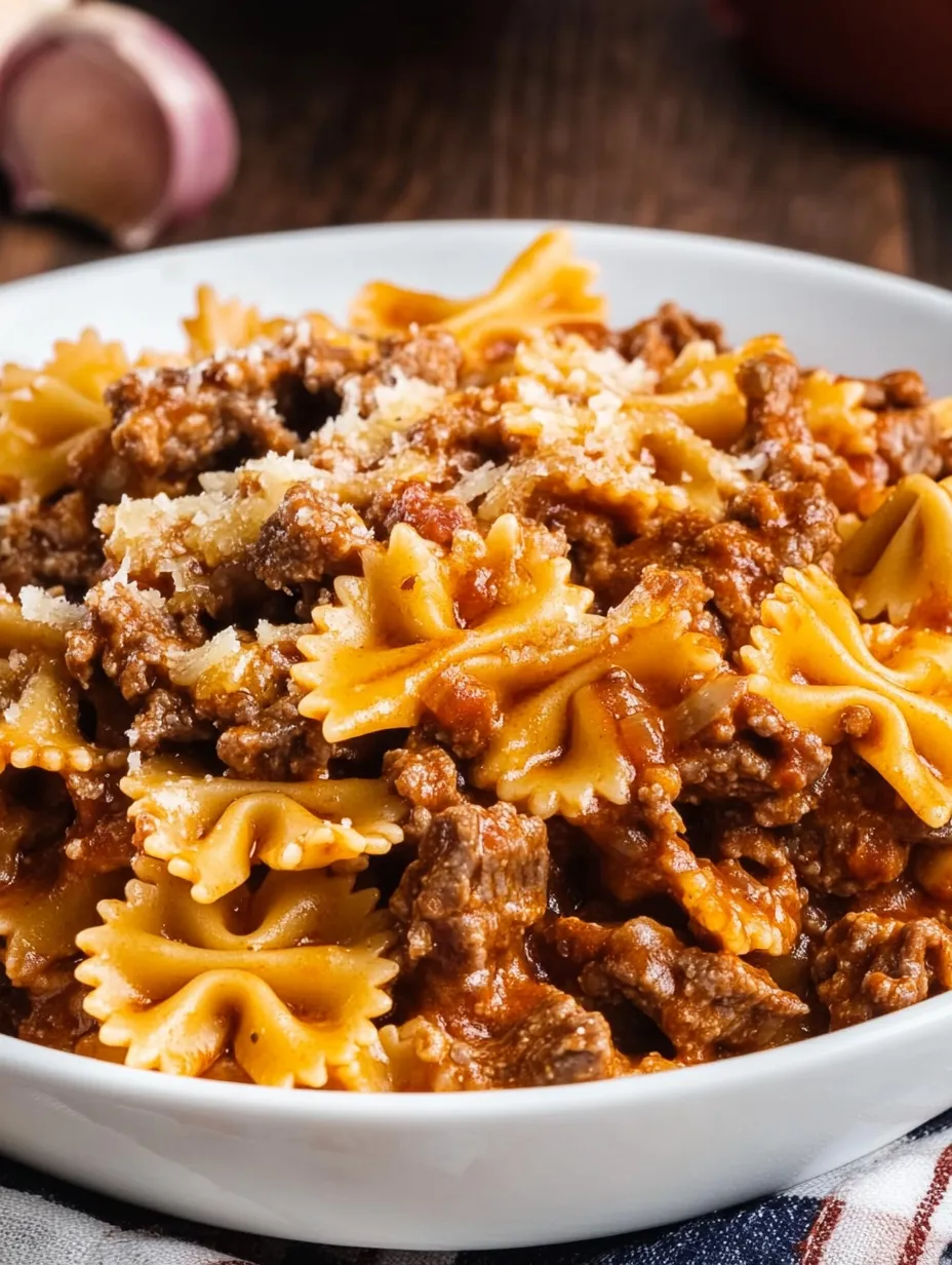 A bowl of pasta with meat sauce and cheese.