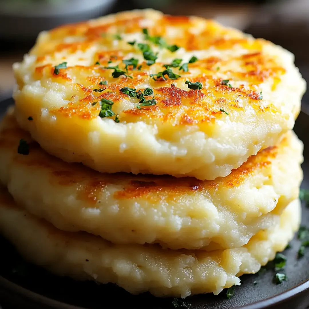 A stack of three pancakes with green herbs on top.