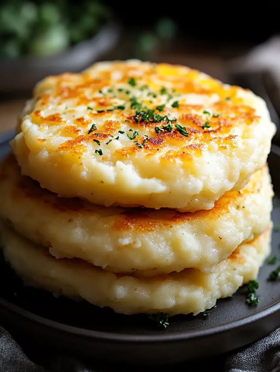 A stack of three pancakes with green herbs on top.