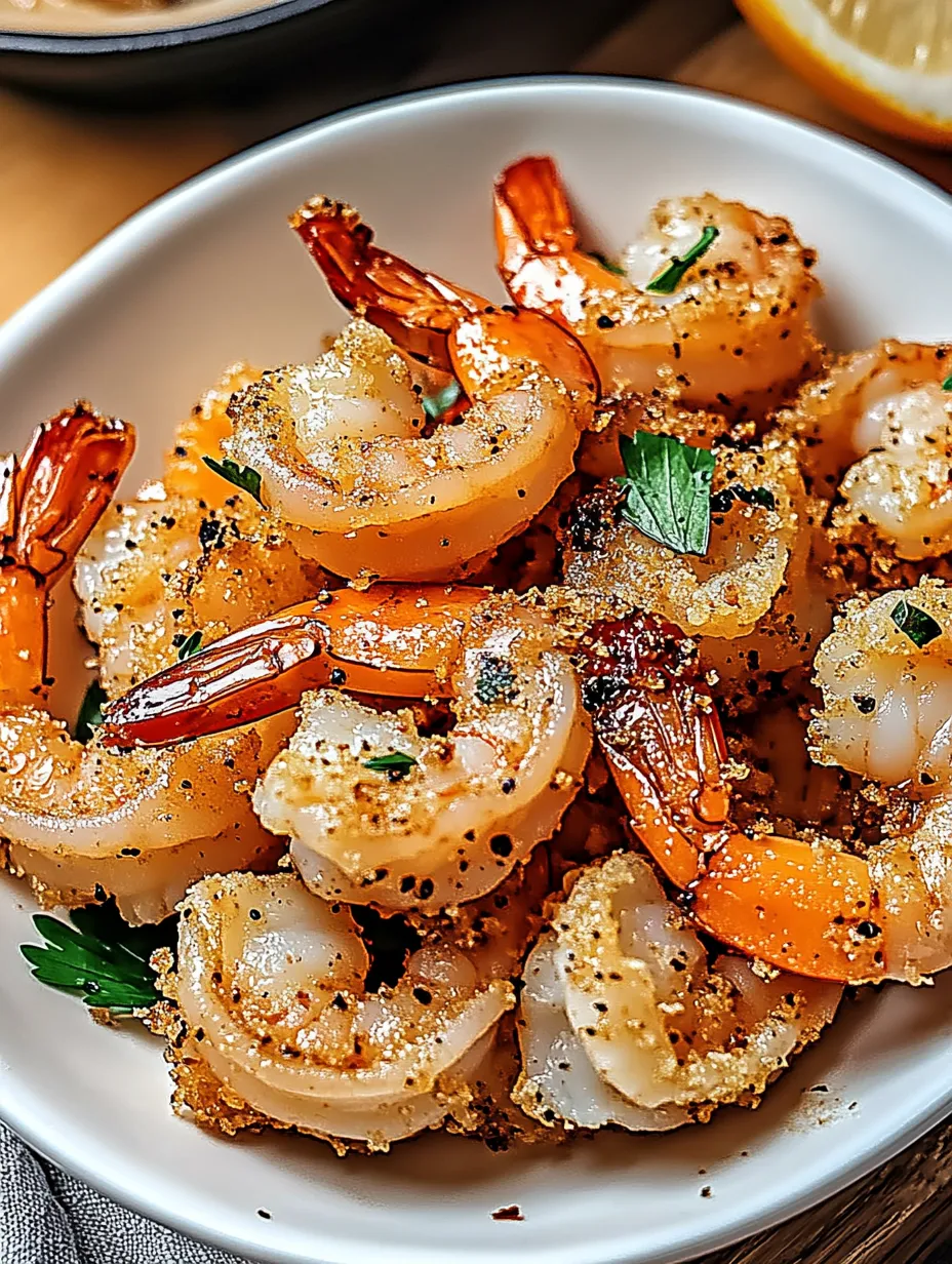 A bowl of shrimp with a sprinkle of seasoning on top.