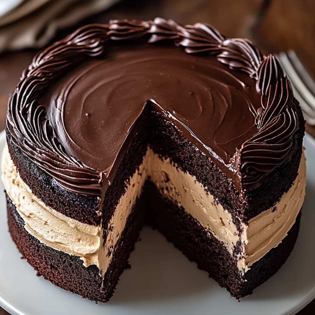 A slice of chocolate cake on a plate.