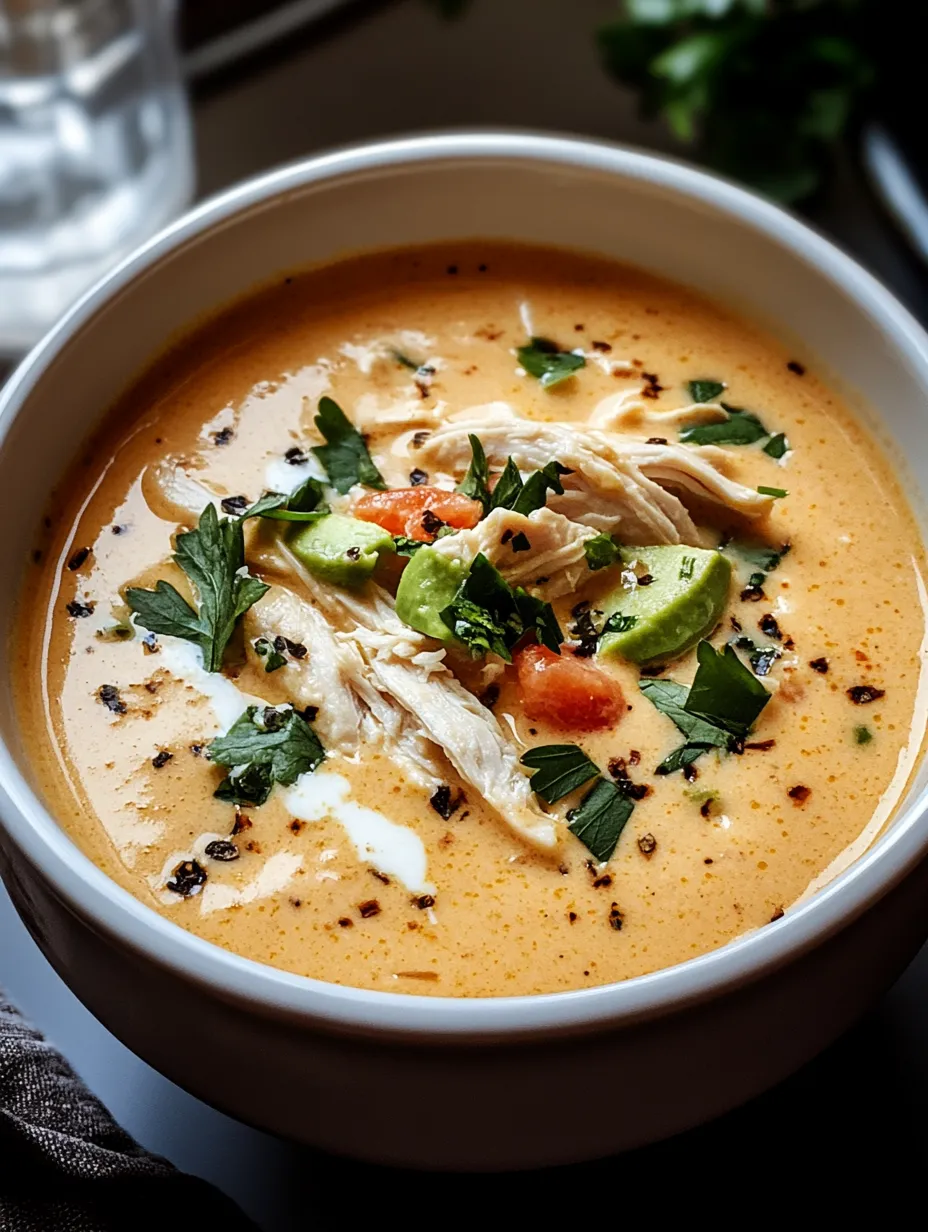 A bowl of soup with chicken and vegetables.