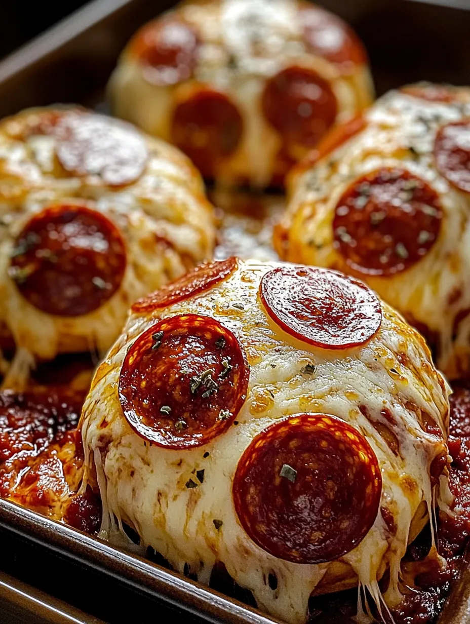 A pan of pepperoni and cheese stuffed meatballs.