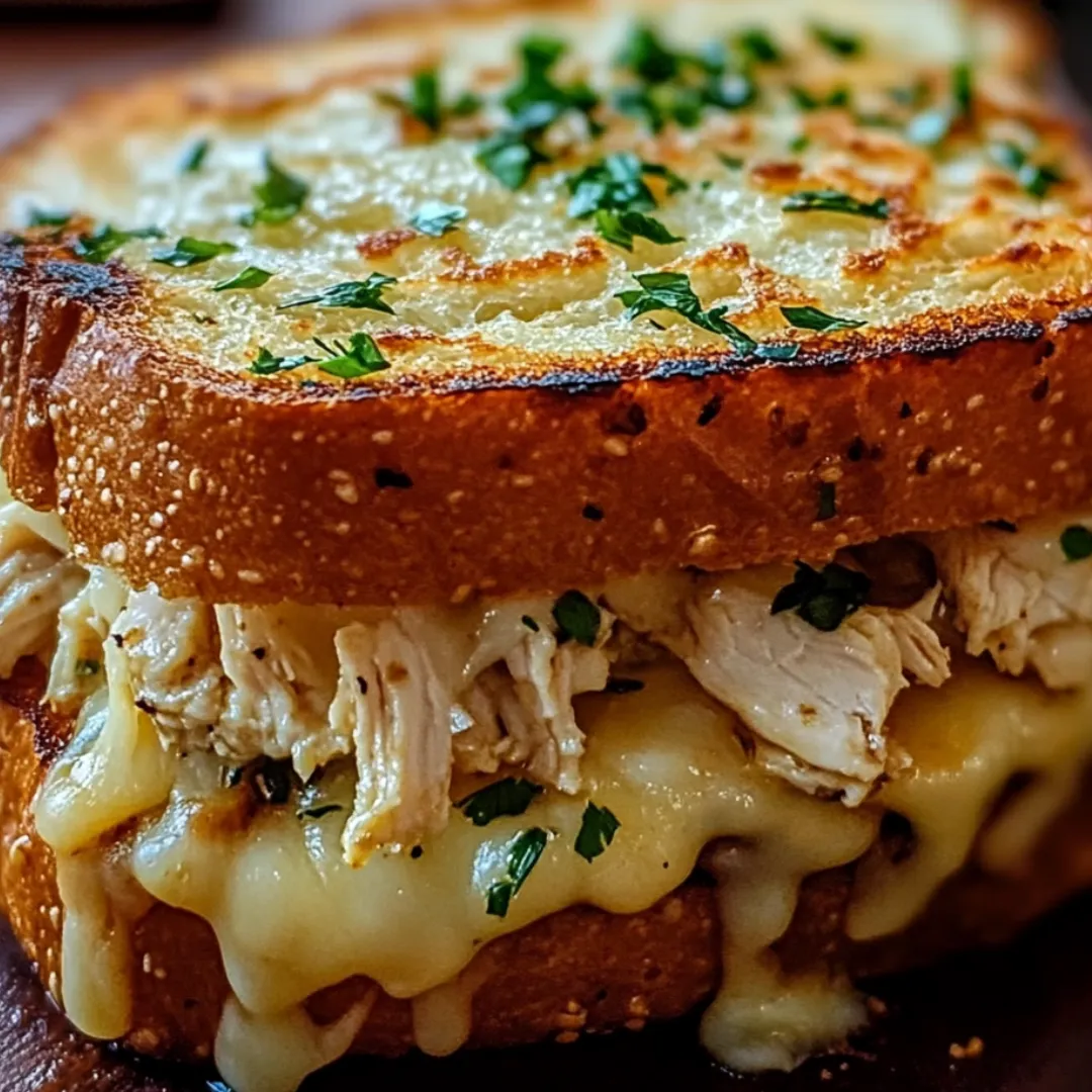 A sandwich with chicken and cheese on a piece of bread.