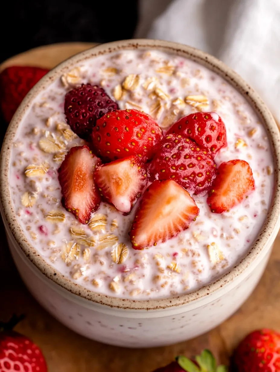 A bowl of granola with strawberries on top.