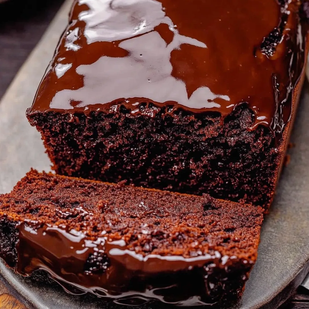 A slice of chocolate cake with a chocolate glaze.