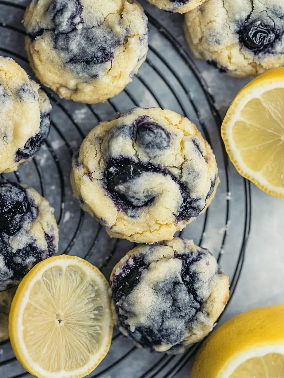 A plate of blueberry muffins with lemon wedges on top.