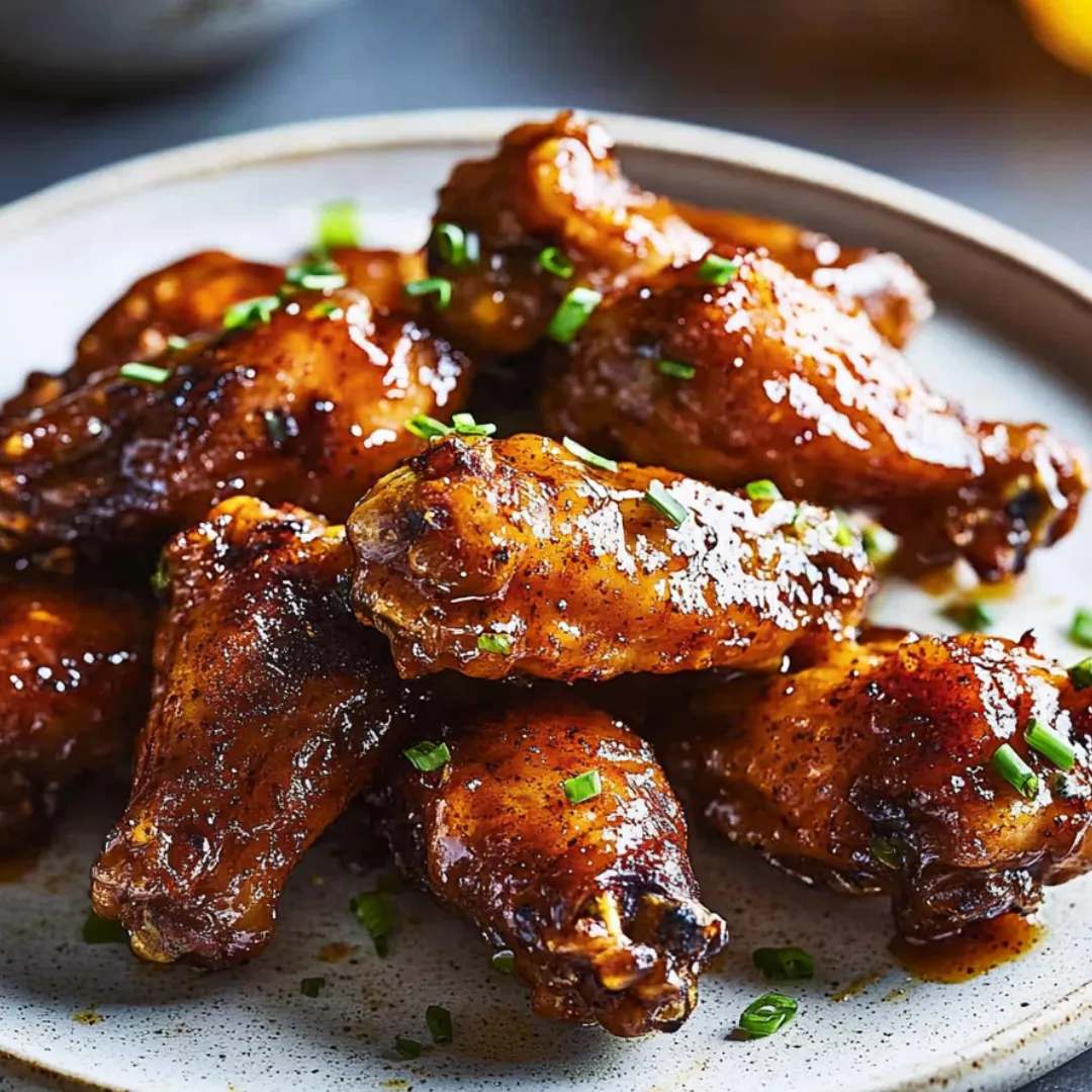 A plate of delicious barbecue wings with a garnish of parsley.