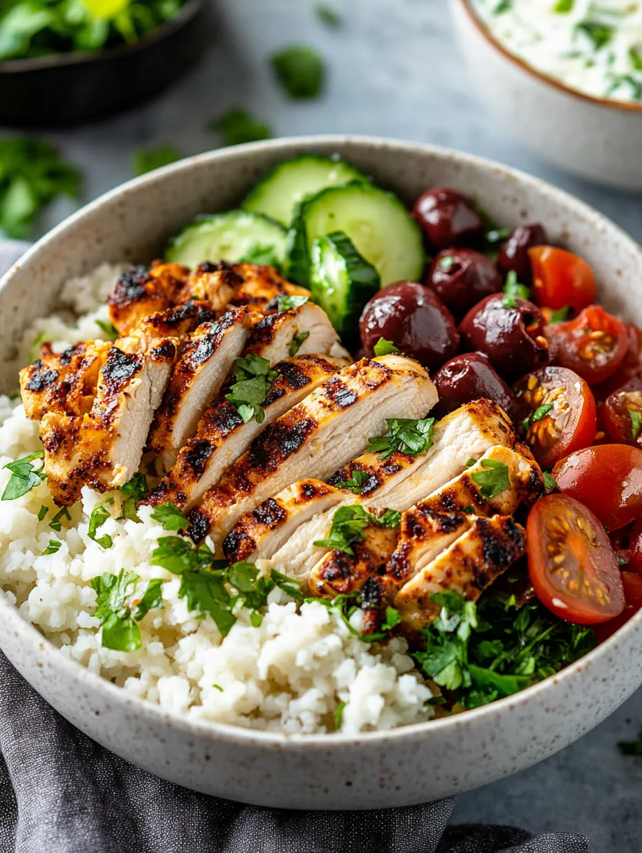 A bowl of food with rice, tomatoes, cucumbers, and meat.