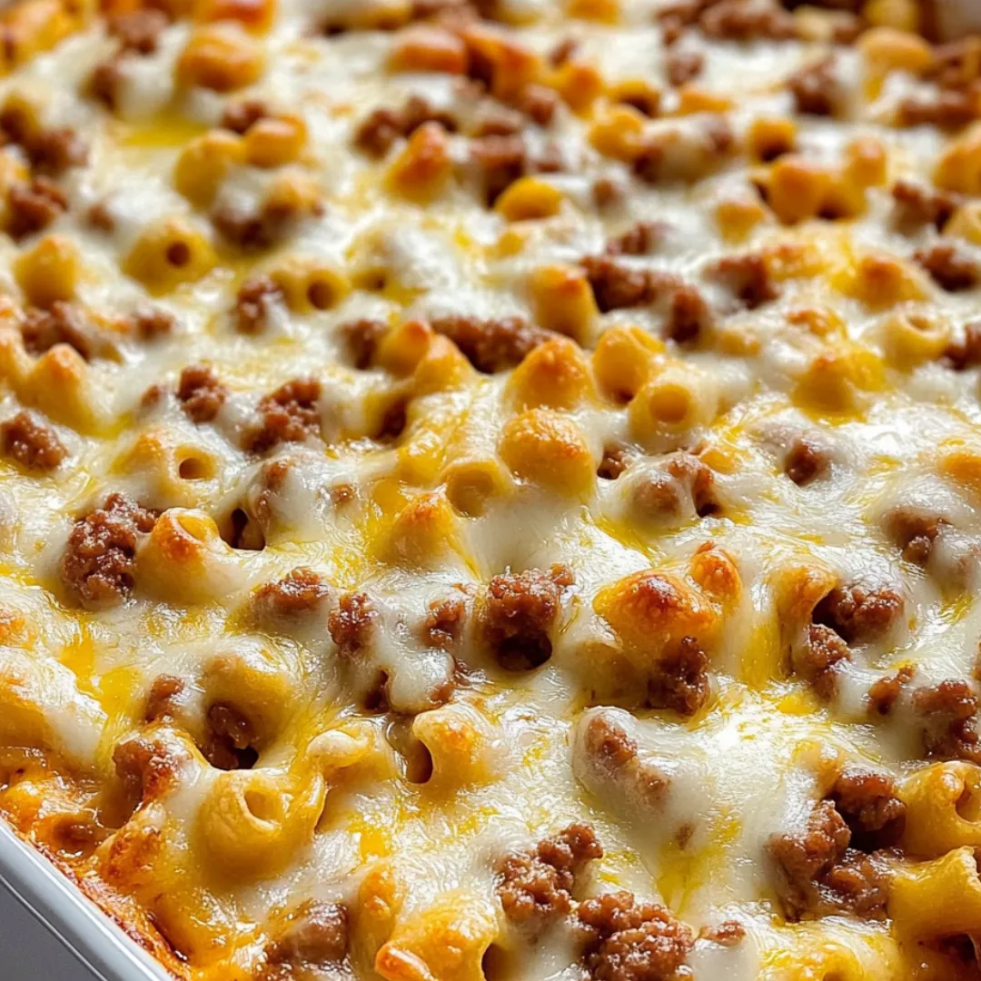 A delicious macaroni and cheese dish with meat and cheese.