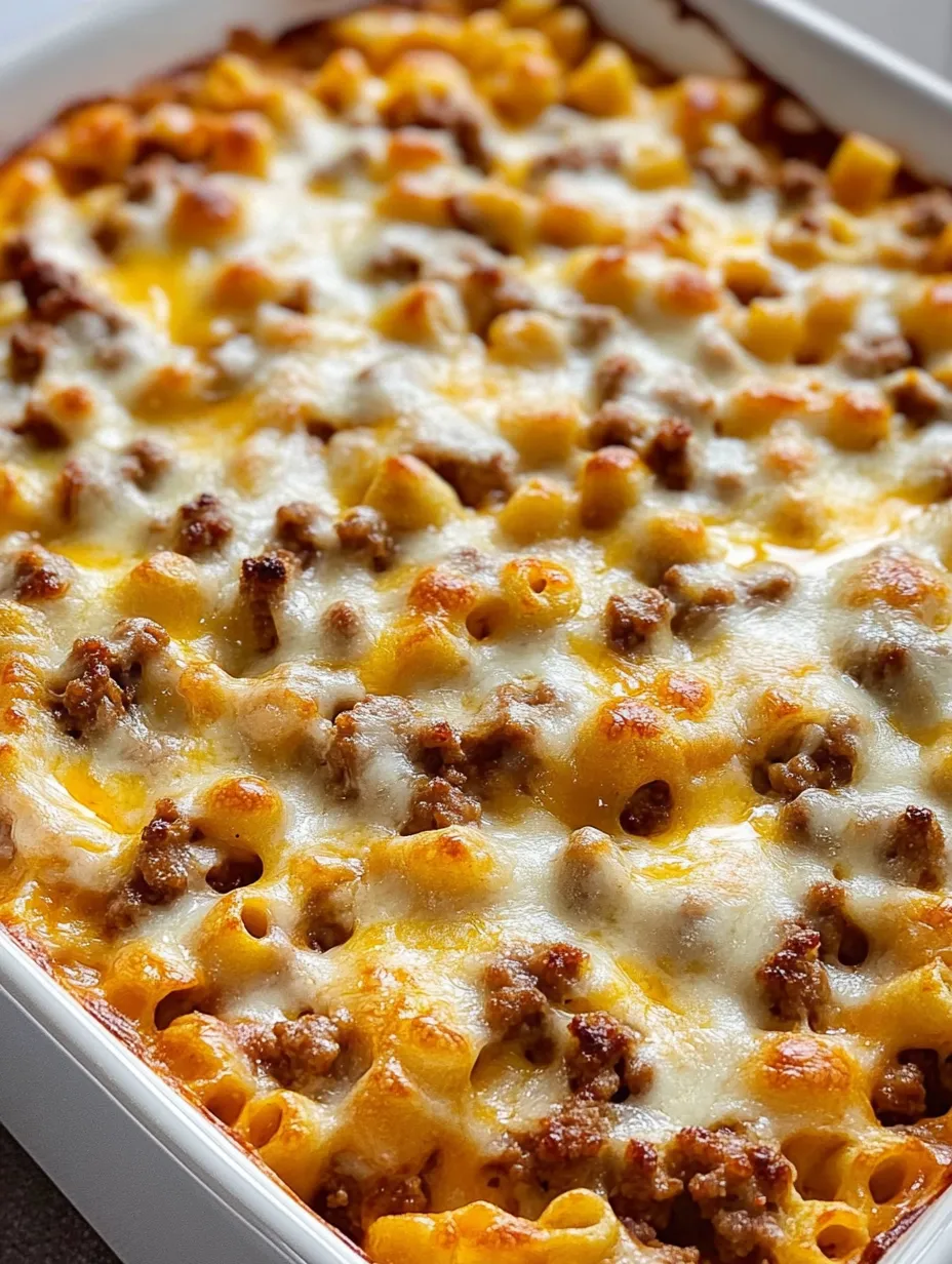 A delicious meal of macaroni and cheese with meat.