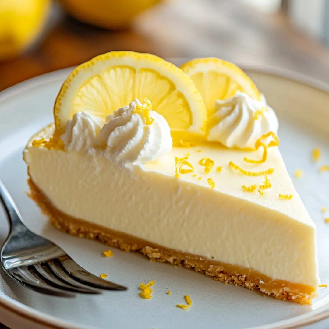 A slice of cheesecake with lemon wedges on top.