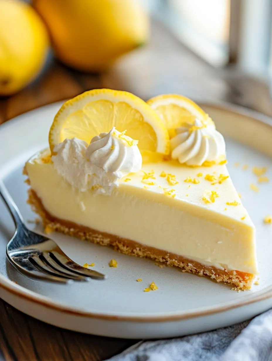 A slice of cheesecake with lemon wedges on top.