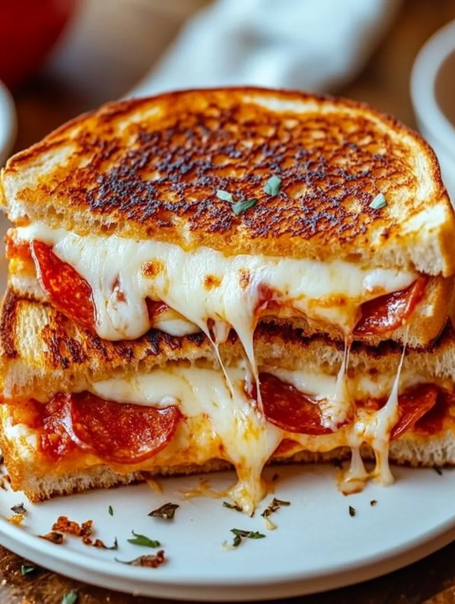 A delicious grilled cheese sandwich with pepperoni and cheese.