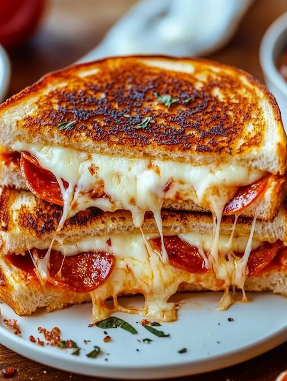 A delicious grilled cheese sandwich with tomato slices and basil leaves on a white plate.