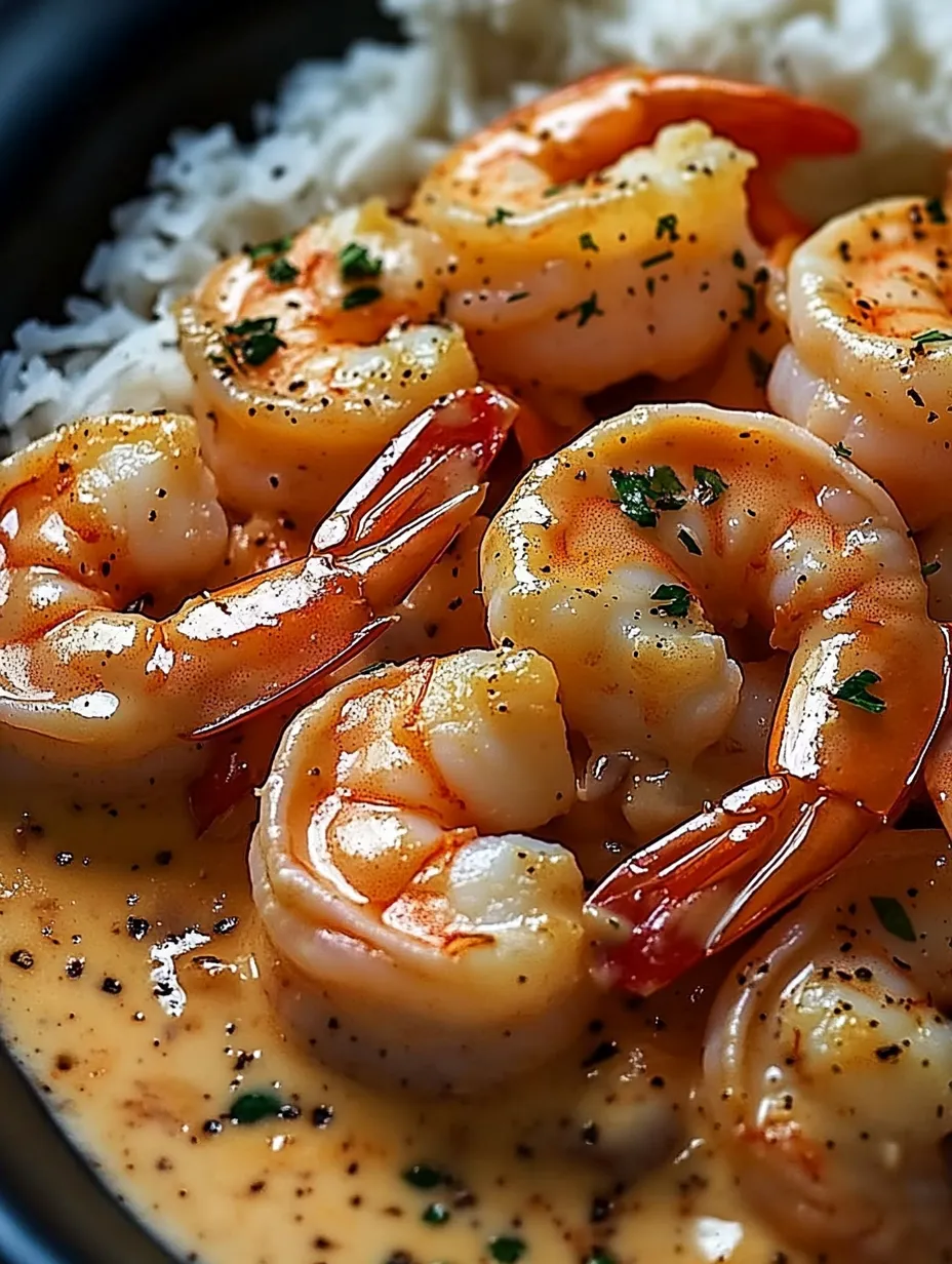 A plate of shrimp with a white sauce on top.