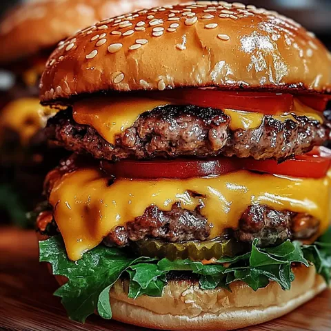 A large hamburger with lettuce, tomato, and cheese on a bun.