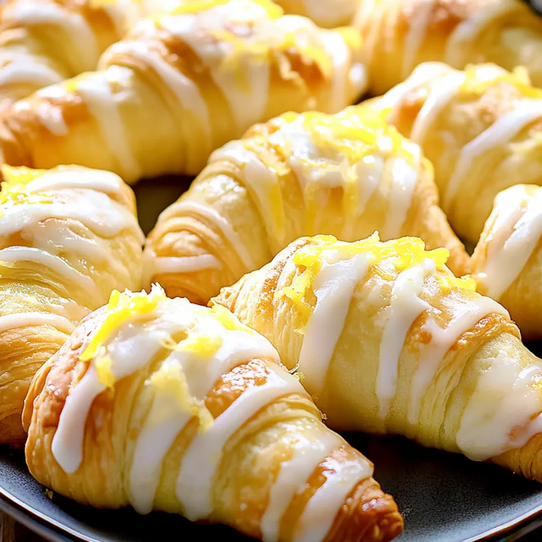 A plate full of croissants with icing on top.