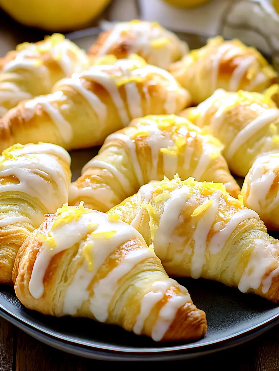 A plate of croissants with lemon and white icing.