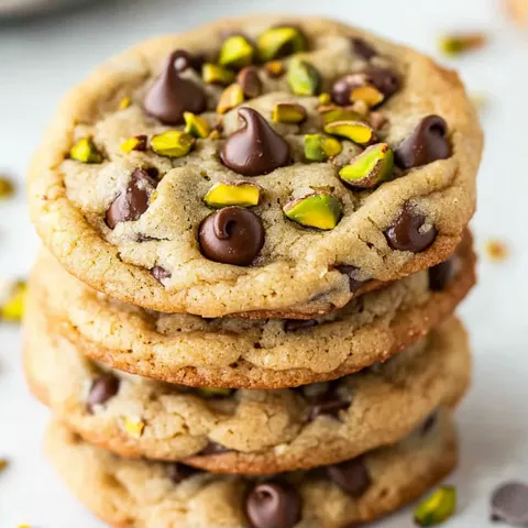 A stack of chocolate chip cookies with almonds on top.
