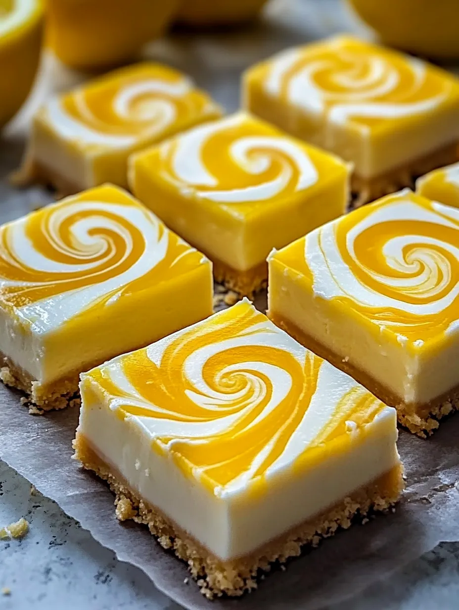 A plate of desserts with a yellow and white swirl pattern.