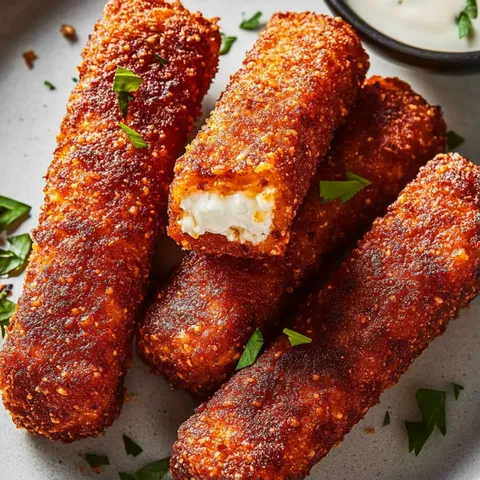 A plate of breaded food, including fried chicken and cheese sticks, is sitting on a table.