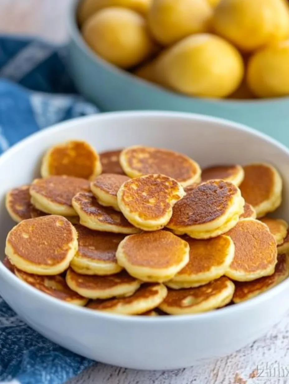A bowl filled with pancakes is placed on a table.