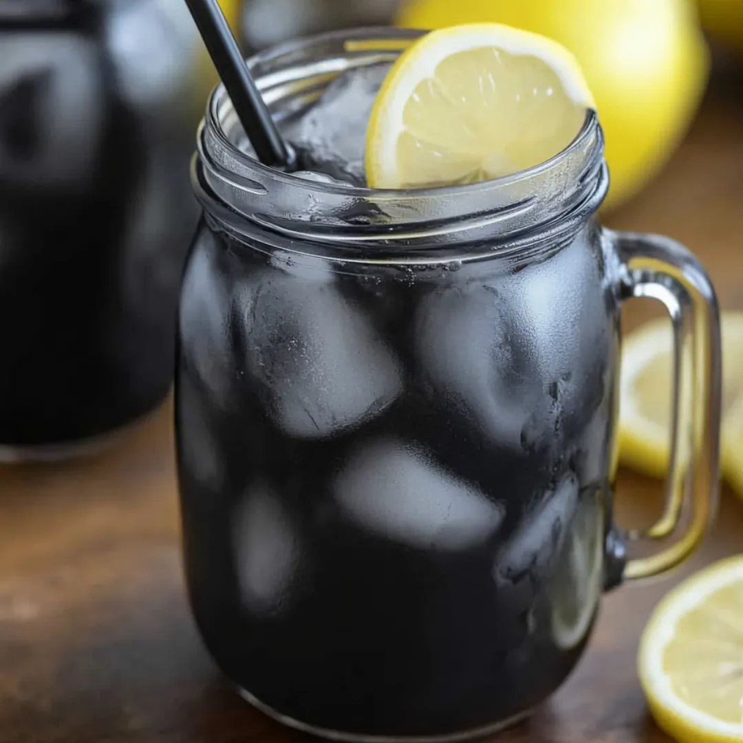 A glass of lemonade with a lemon wedge in it.