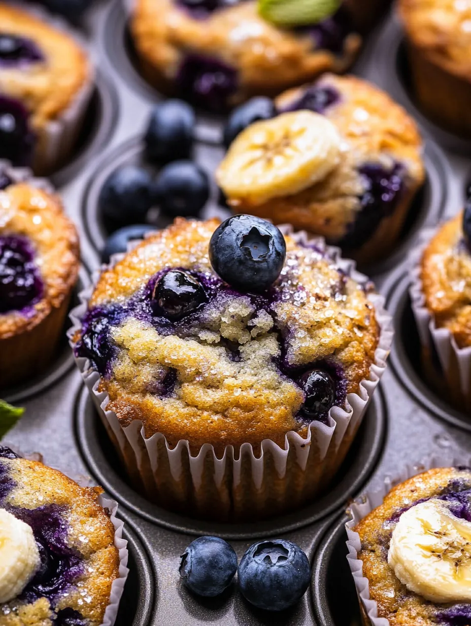 A blueberry muffin with banana slices on top.