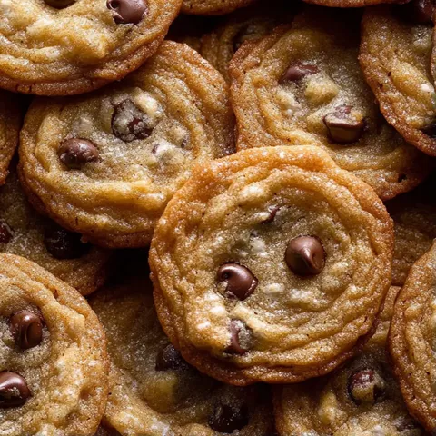 A pile of chocolate chip cookies.