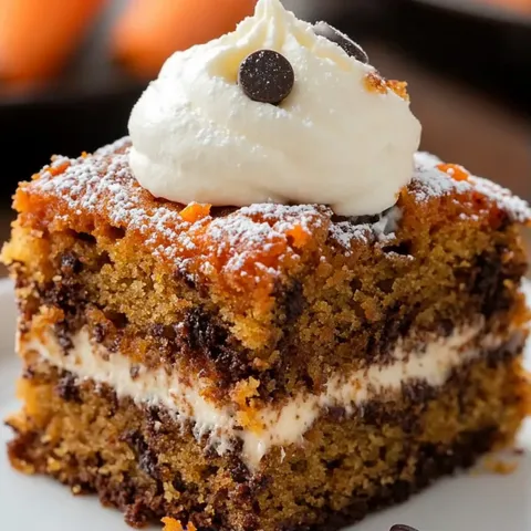 A slice of cake with white frosting and chocolate chips on top.